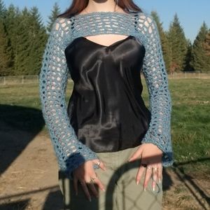 Light Blue Crocheted Mesh/Fishnet Shrug